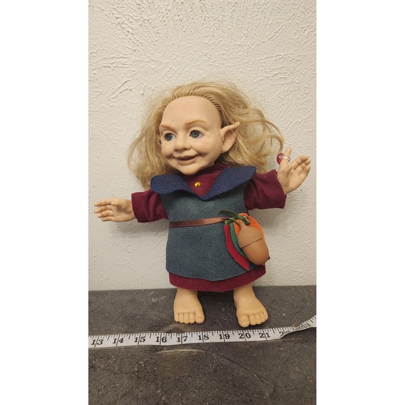 Berenguer Other - Berenguer Elf Doll Blonde Hair Pointed Ears Felt Outfit Acorn Pouch Ring RARE
